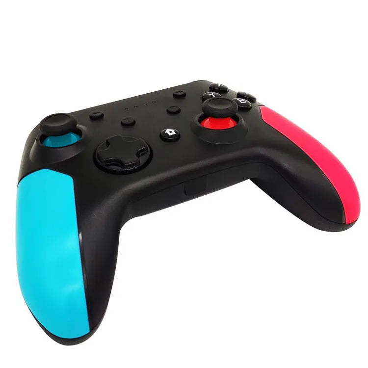 Switch Bluetooth gamepad controller in left blue right red colour scheme on grey background