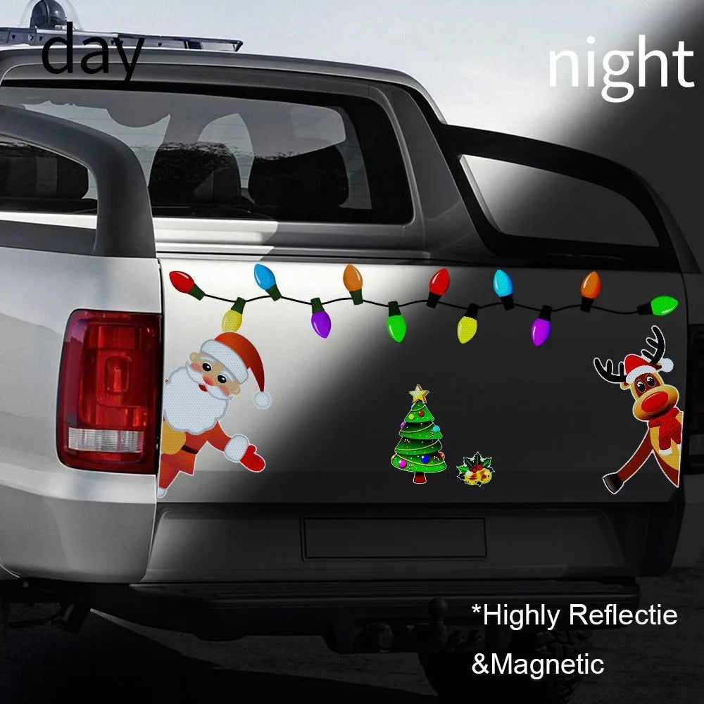 Medium cartoon Christmas elk magnetic car sticker with reflective threads