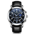 Men's multifunction quartz watch with luminous hands moon phase chronograph 41mm dial 50m waterproof screw crown stainless steel buckle