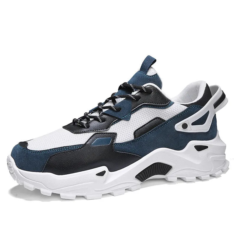 Men's breathable colour-blocked casual sneakers in beige and black, side view
