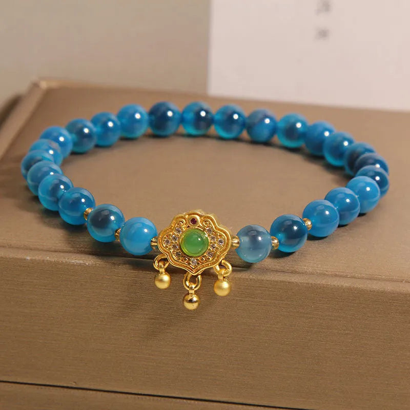 Blue sugar heart agate safety lock pendant women's crystal bracelet with rhinestones