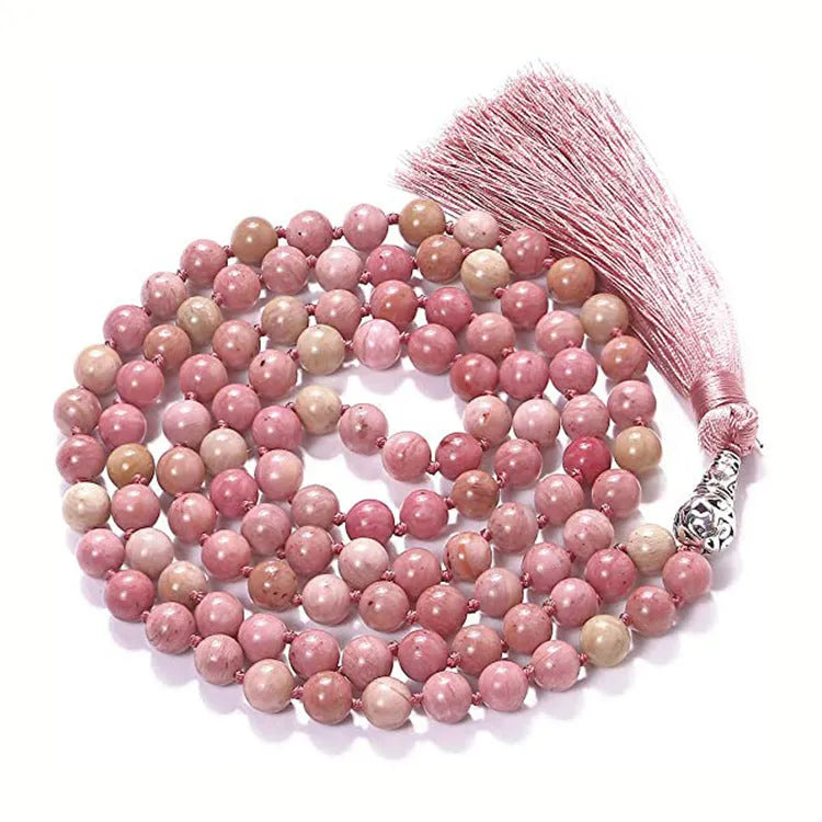 Agate geometric tassel necklace with amethyst blue pattern and multiple coloured stones at 95-100cm length