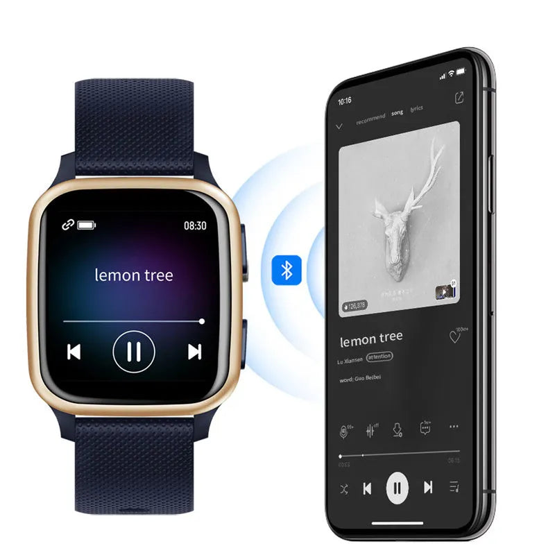 Smart watch with aluminium alloy case in multiple colours featuring Bluetooth calling and health monitoring functions