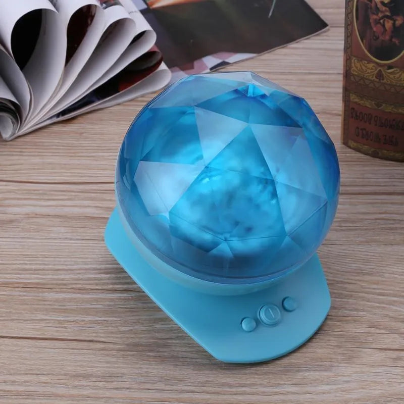 Colour LED night light diamond shape northern lights projector in blue and white ABS plastic