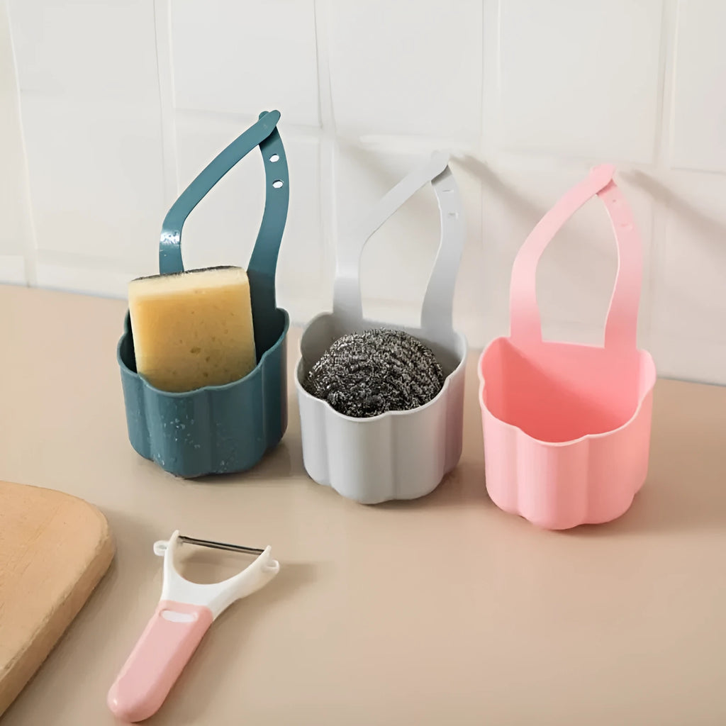 Blue plastic sink drain basket with Nordic style design measuring 20cm length