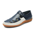 Plus size women's flat heel sandals with toe cap and hollow breathable design in blue colour