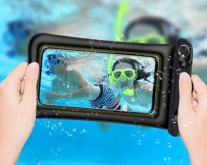 Waterproof phone pouch with double airbag design and 45cm neck rope in multiple colour options