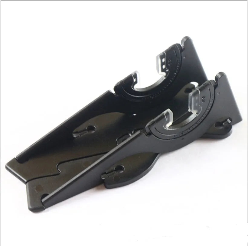 Card-type mobile phone holder in hard plastic showing seven colour options for desktop organisation