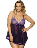 Women's purple lace sleepdress with mesh detailing in plus-size lingerie