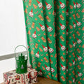 Green Christmas curtain with printed snowman and angel cartoon pattern for living room