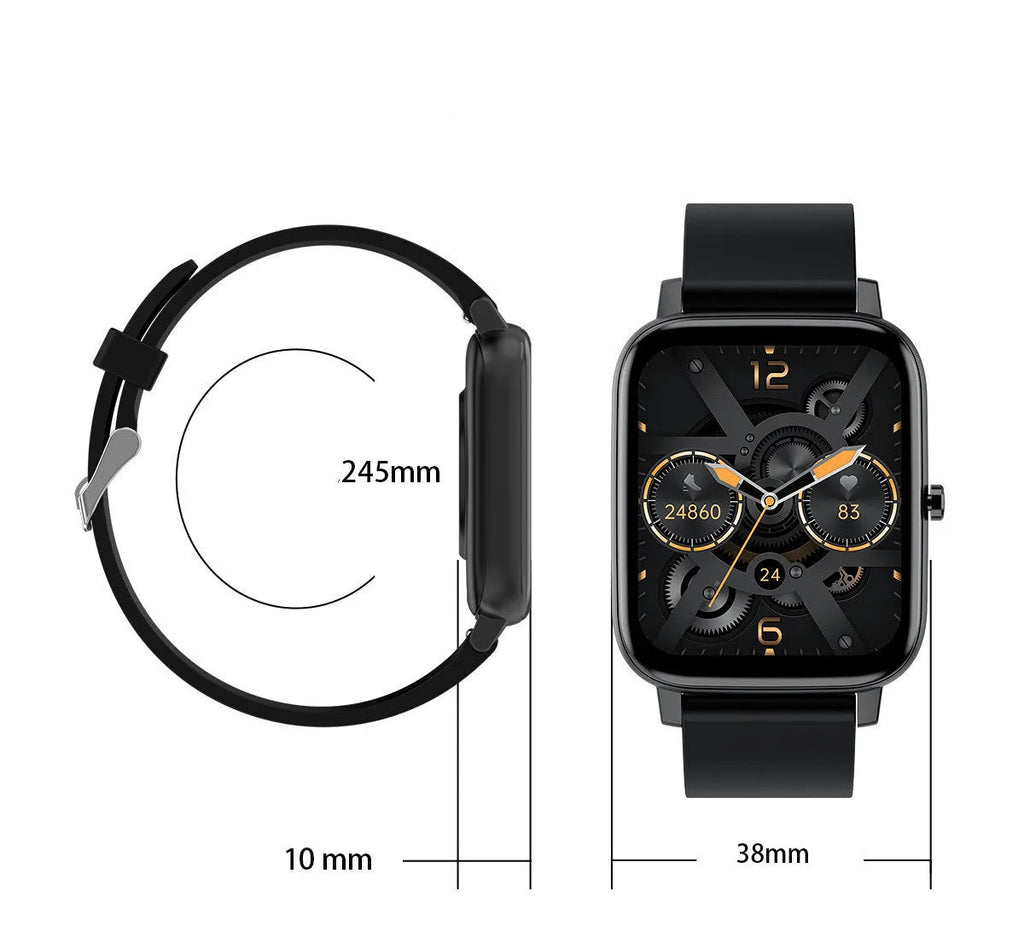 H80 smart watch with ECG and blood oxygen monitoring on a silicone strap, showing the 1.69-inch touch screen.