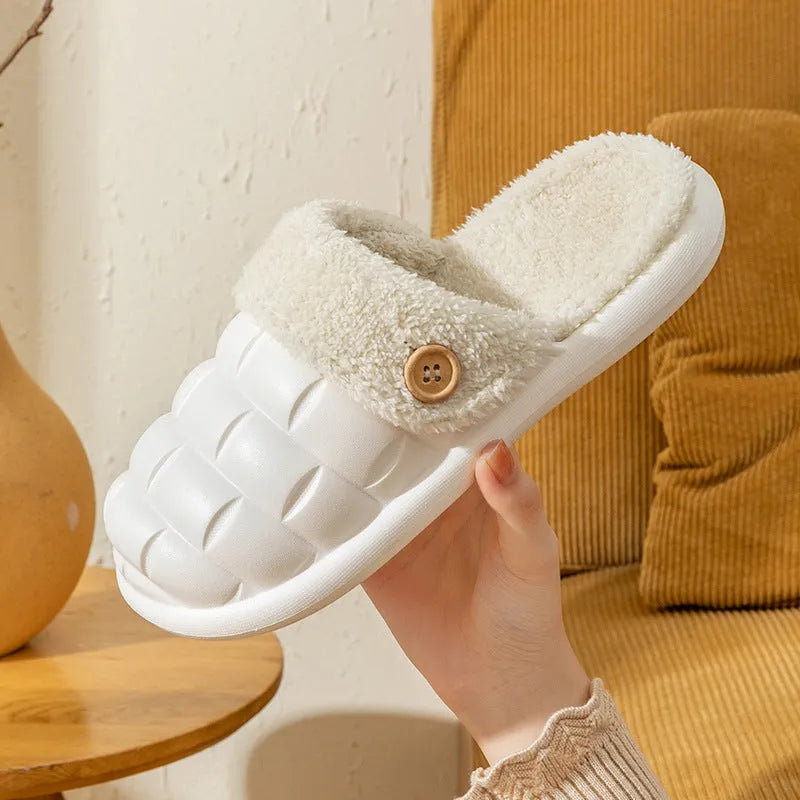 Plaid EVA detachable slipper with plush lining and non-slip sole in pink colour
