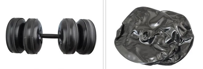 Blue adjustable water-filled dumbbell for home fitness training with 20-25 kg weight range