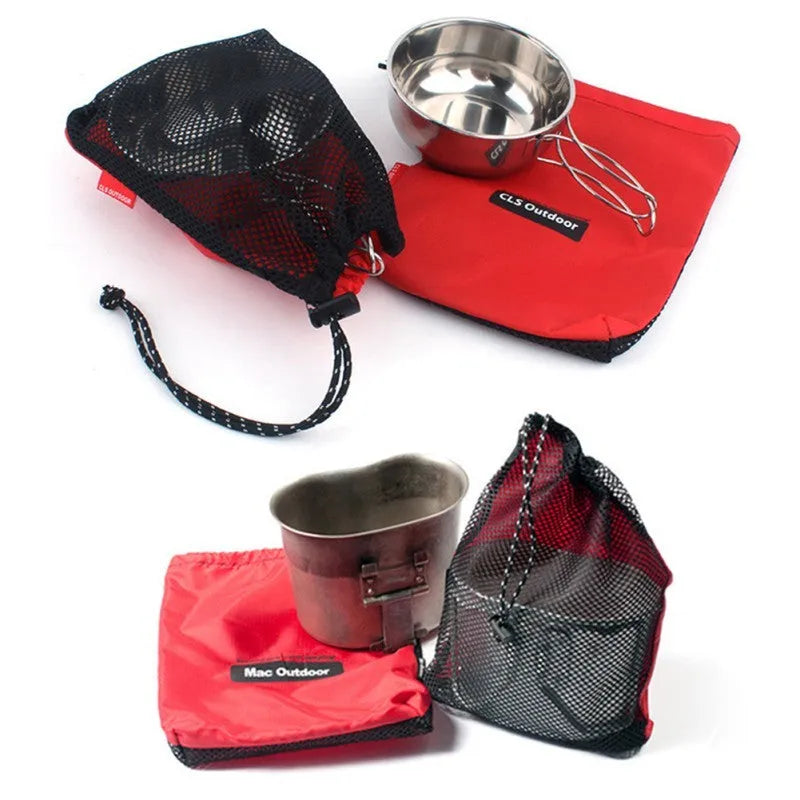 Red five-piece travel storage bag set with Oxford cloth and mesh organisers