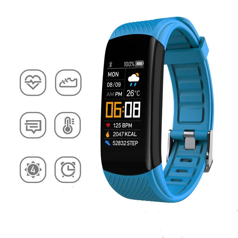 Adult sports silicone pedometer bracelet with 0.96-inch touch screen in multiple colour options