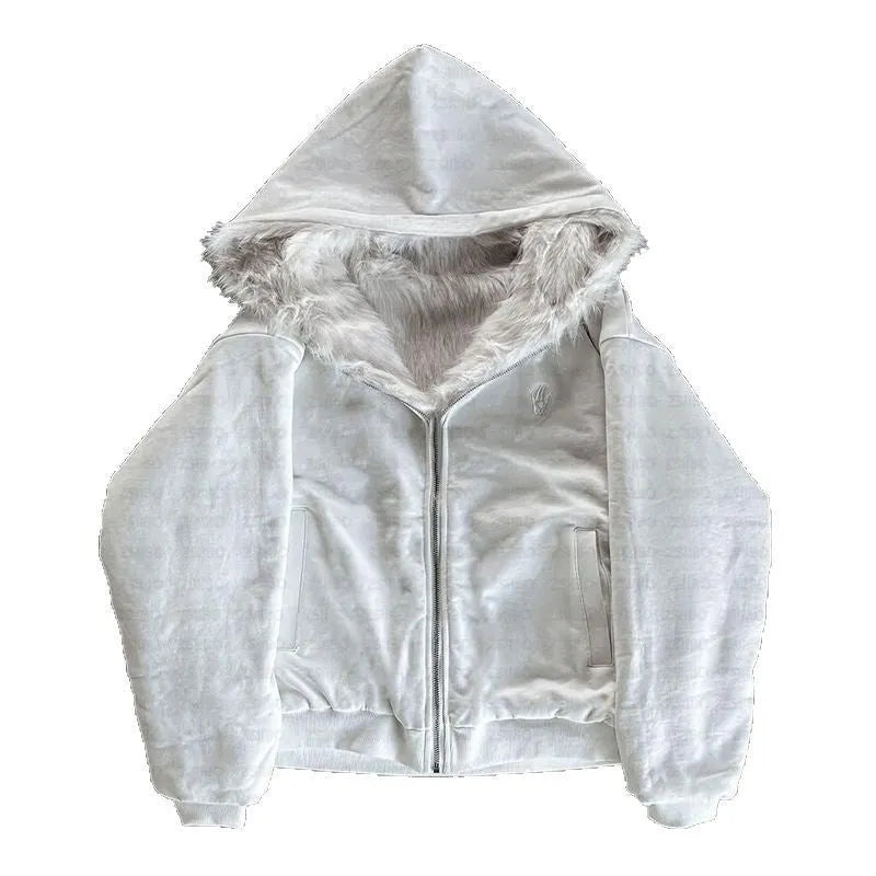 Casual loose polyester coat in black or white with regular long sleeves and cardigan style