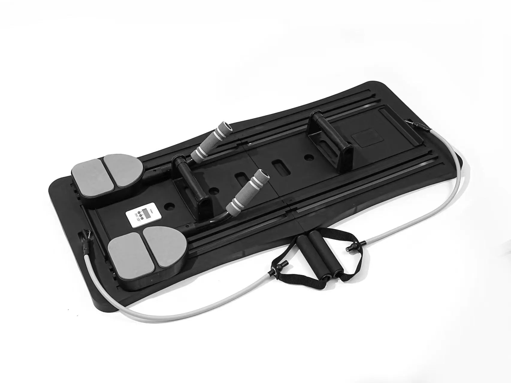 Purple foldable plastic supine board for abdominal exercises lying flat and folded for storage.