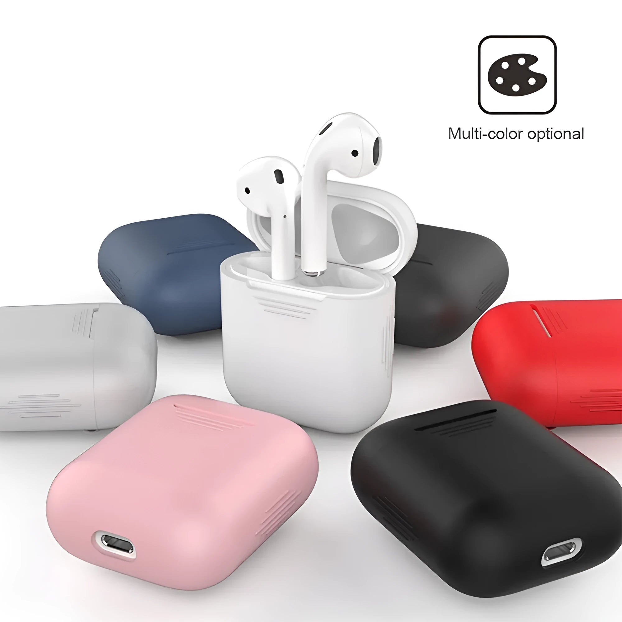 AirPods silicone protective case with anti-loss rope and shockproof earmuffs in various colours