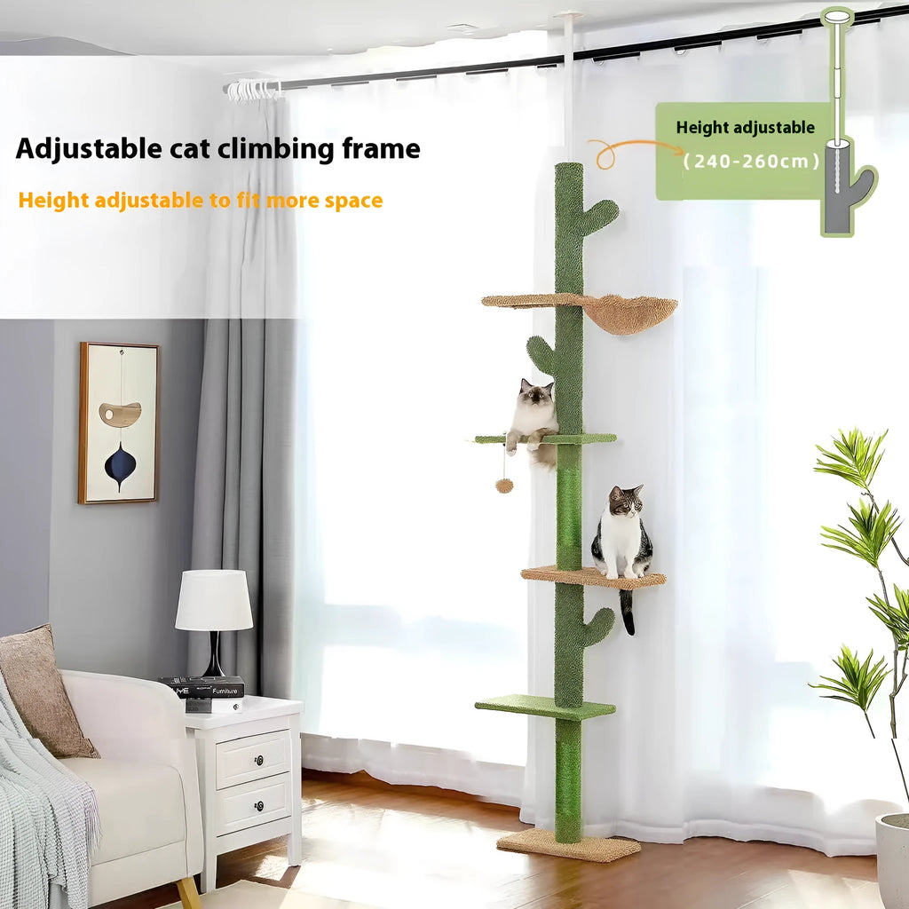 Cactus design cat tree climbing frame with integrated scratch board and toy