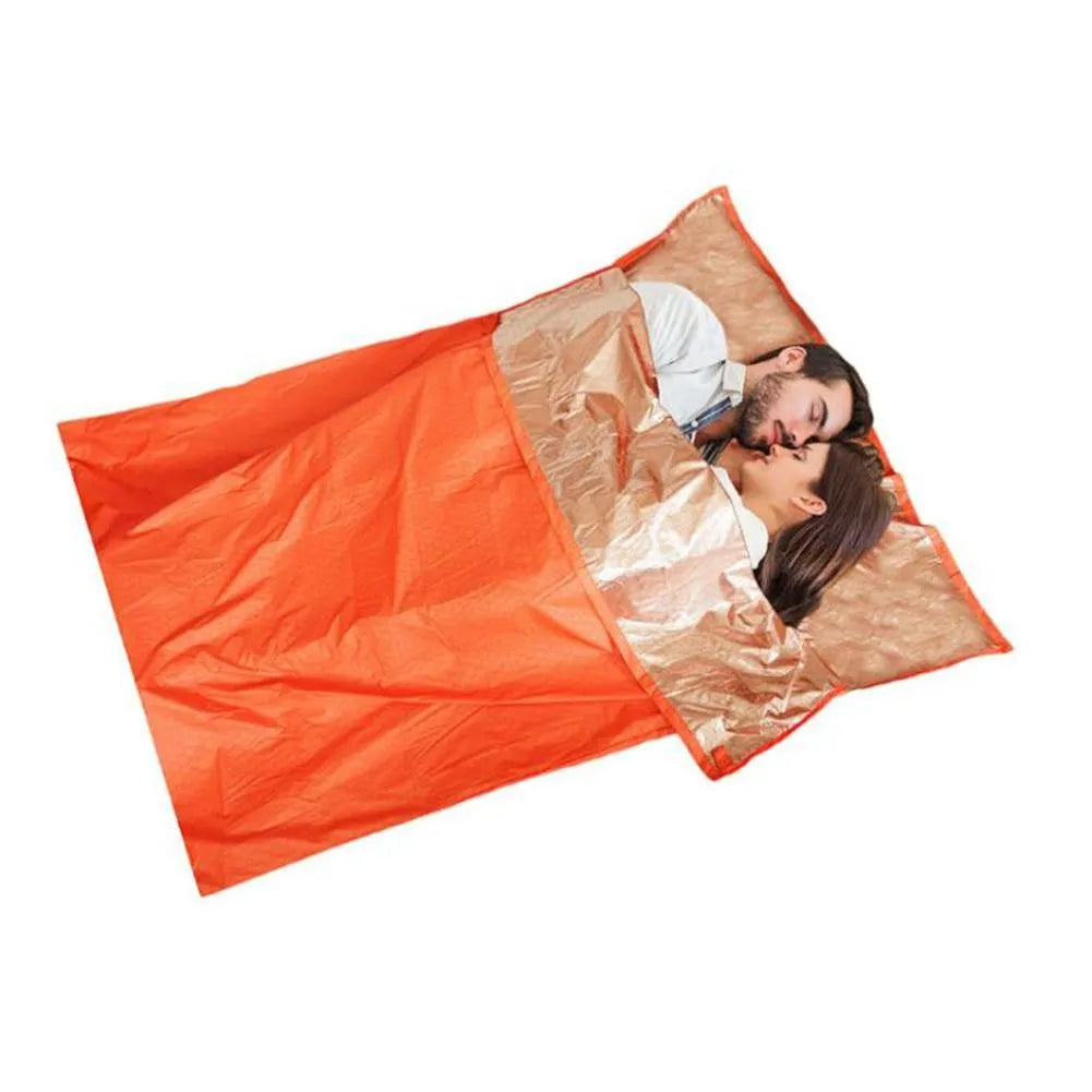 Orange outdoor camping heat reflection sleeping bag with silver coated nylon fabric for adults
