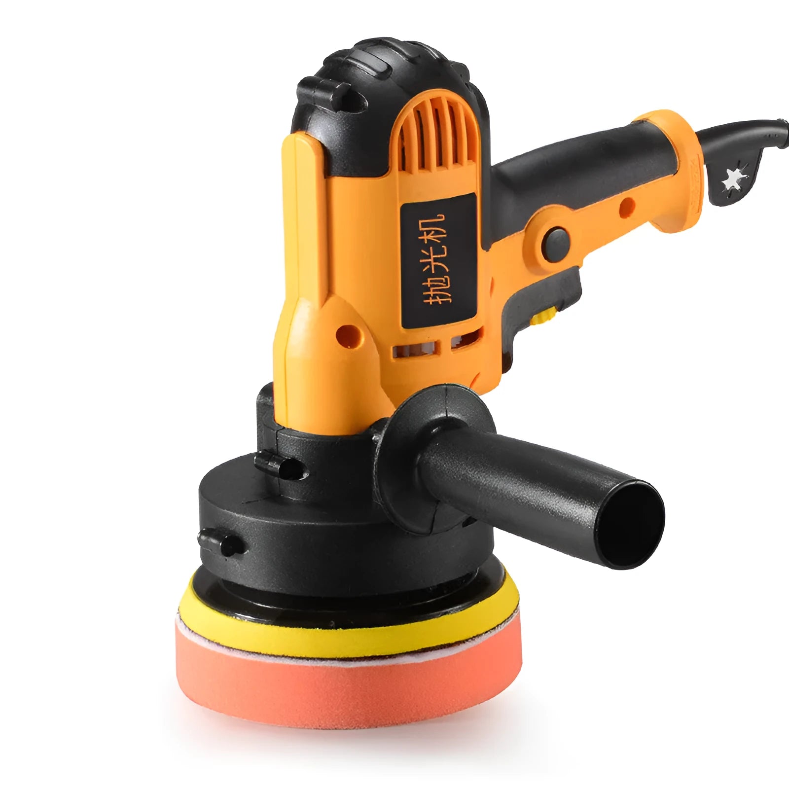 Yellow automotive polishing machine with 125mm disc on 220V power supply for car and multi-surface polishing