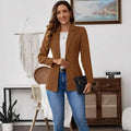 Brown single-breasted leisure coat with lapel collar and long sleeves
