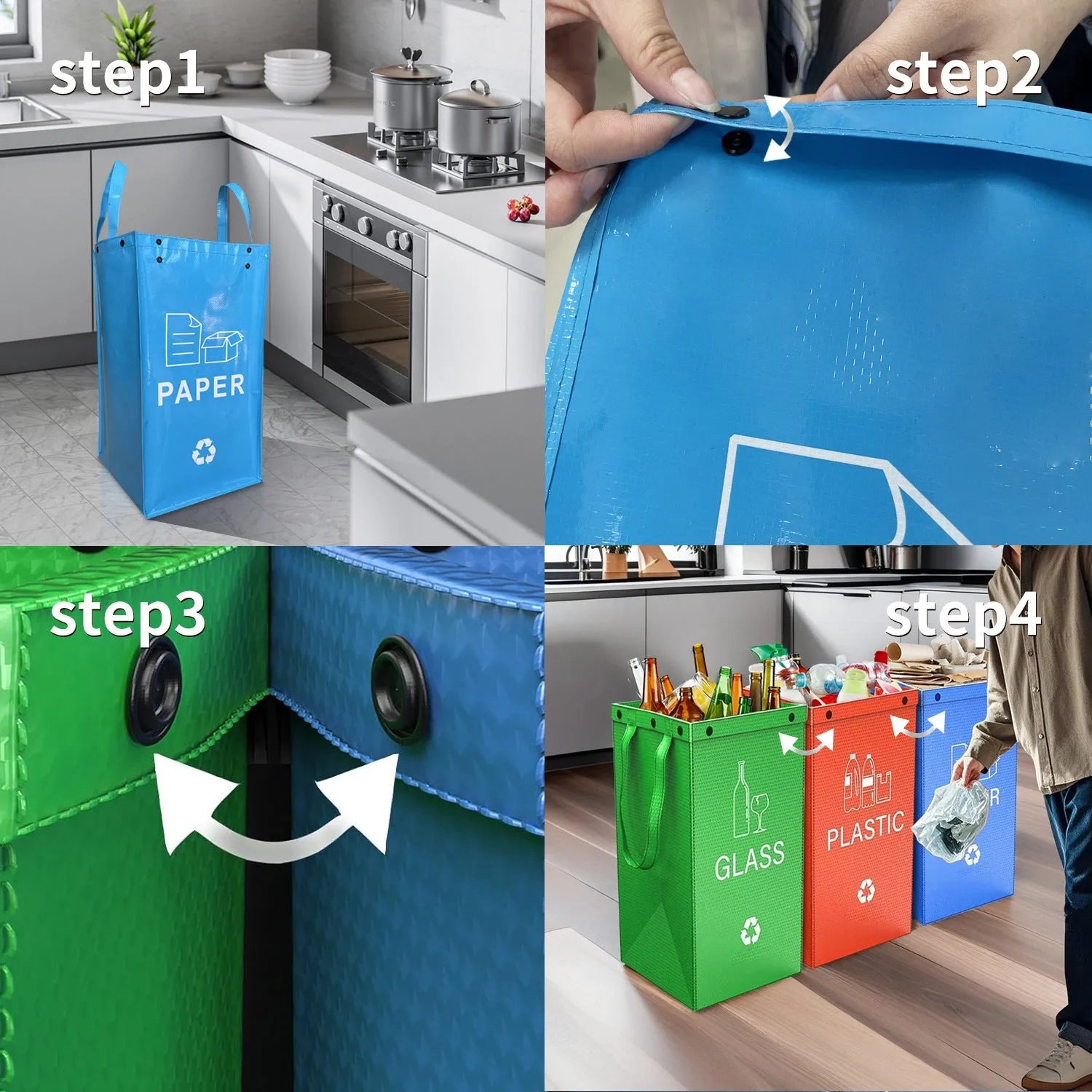 Blue foldable 40L handbag garbage bin for household waste classification and storage.