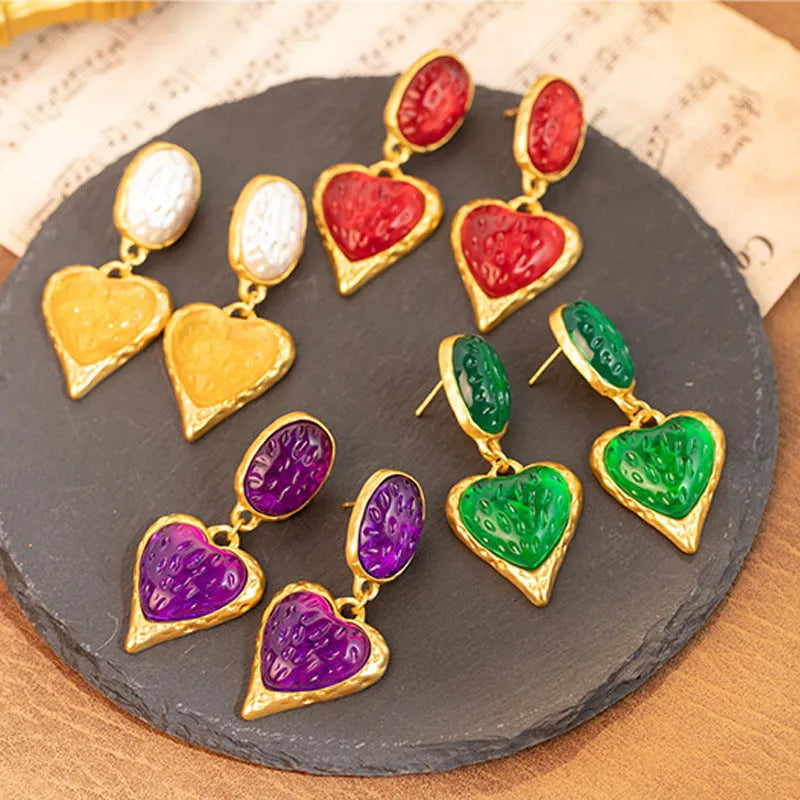 Silver needle pleated oval love heart stud earrings in four colour options