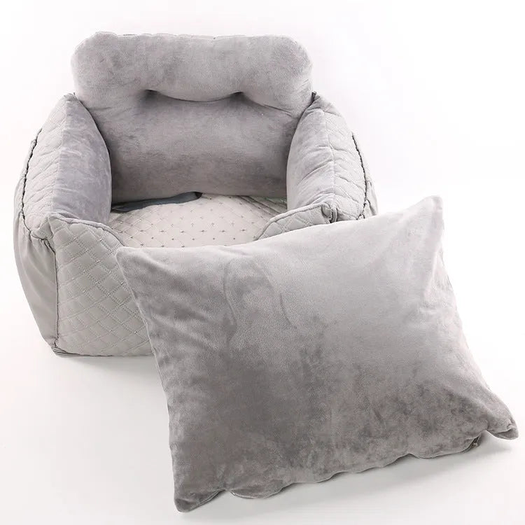 grey cloth pet dog car kennel with cushion 50x40x40cm portable safety seat for small dogs