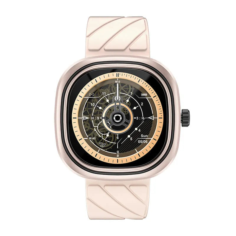 Bluetooth smart sports watch with colour touchscreen on a black silicone wristband.