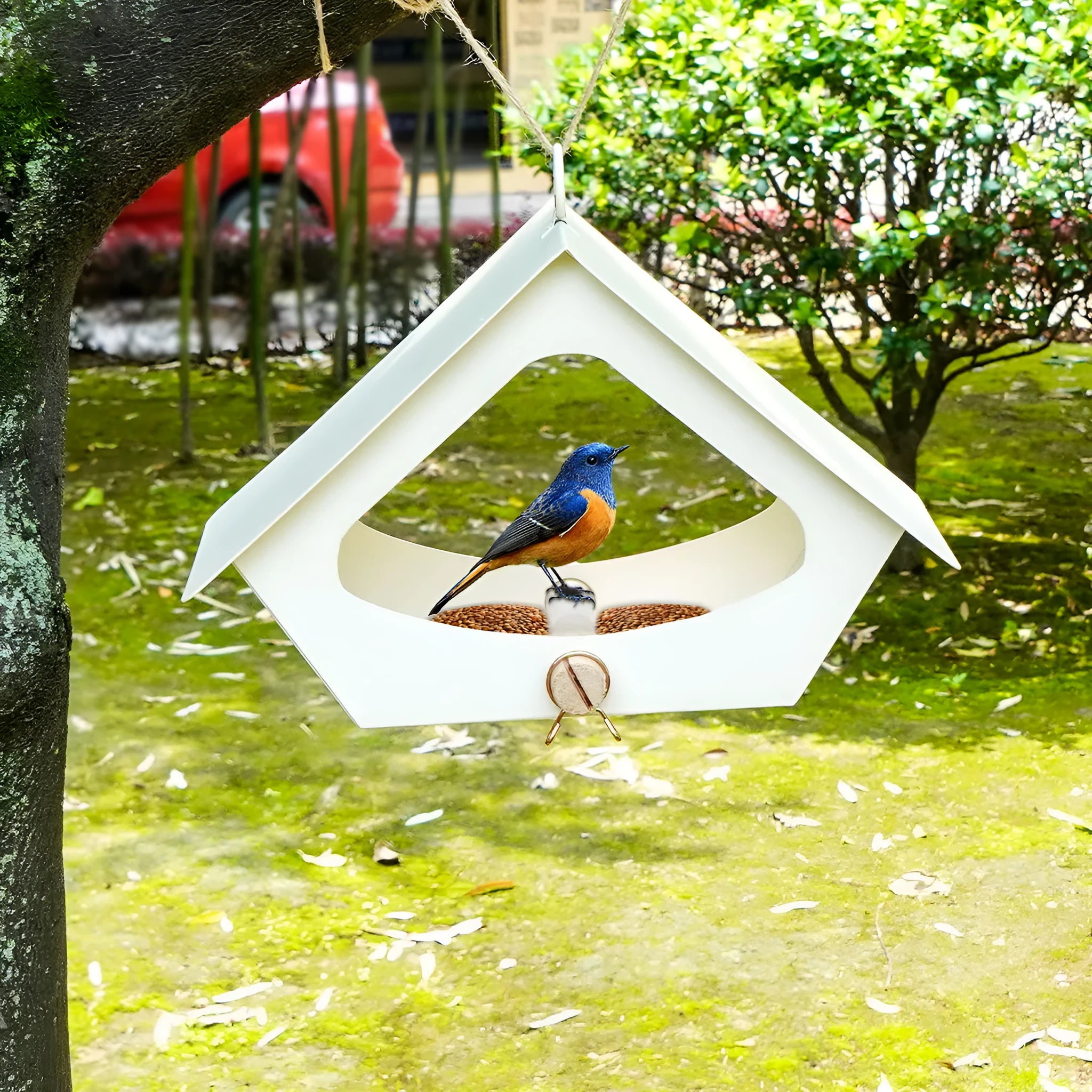 Simple modern iron bird nest decoration for outdoor garden use in grey and black colour options.