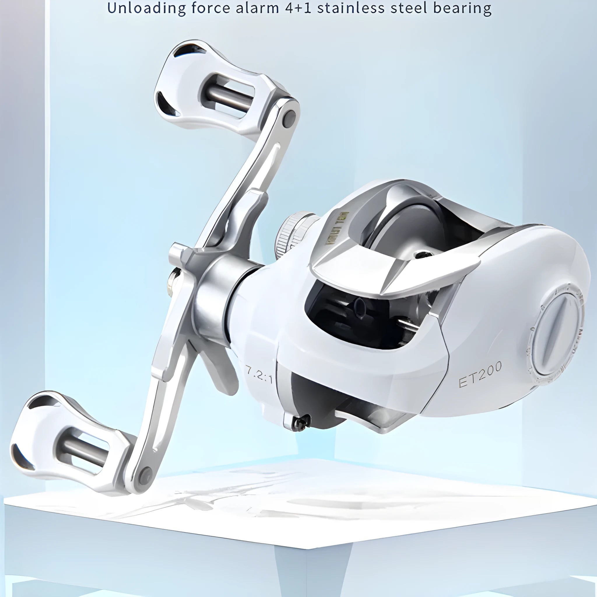 ET Drop Wheel Micro bait casting fishing reel in white with aluminium construction