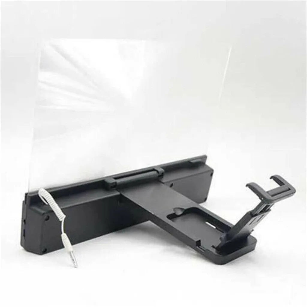 12-inch mobile phone screen amplifier with flexible gooseneck stand and speaker on a table