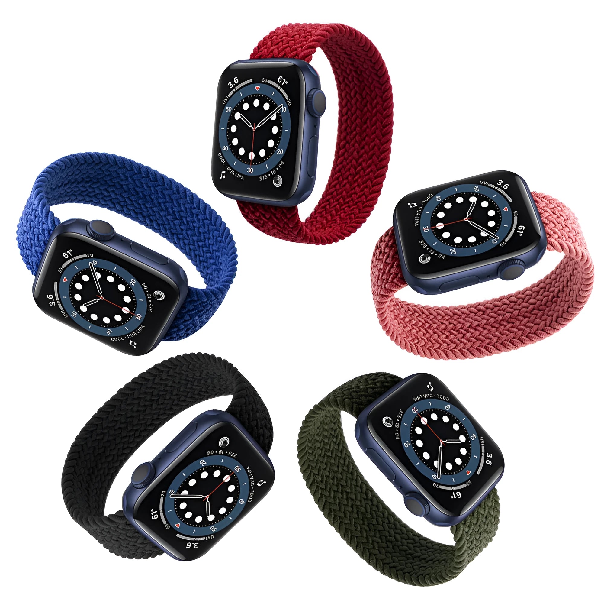 Woven nylon Apple Watch replacement strap with plastic buckle in multiple colour options