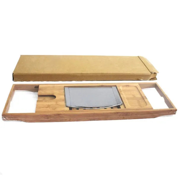 Natural bamboo bathtub frame with a single storage tier for bathroom organisation.