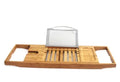 Natural bamboo bathtub frame with a single storage tier for bathroom organisation.