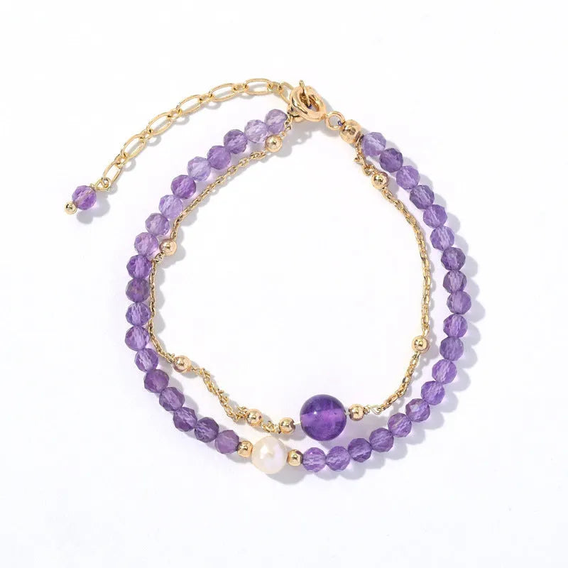 Women's amethyst purple crystal bracelet with diamond-shaped Chinese-style design on electroplated chain