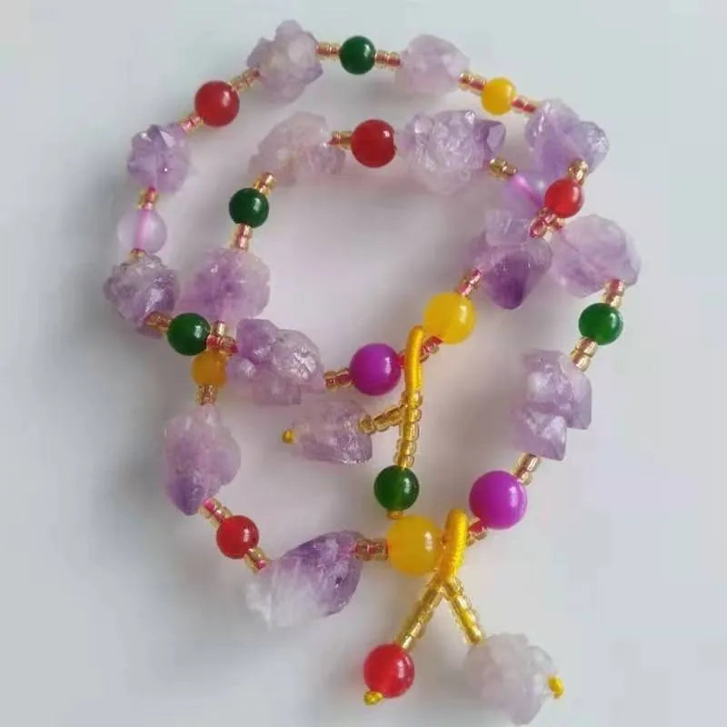 Natural shaped amethyst bead bracelet with fu character charm for women