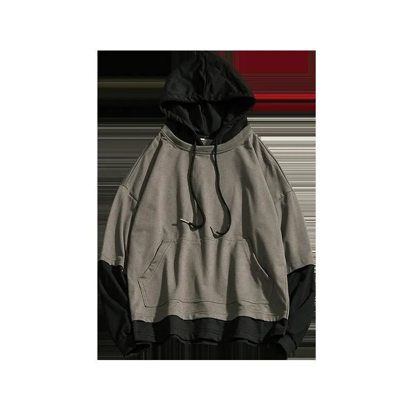Cotton blend loose fit pullover hoodie in army green, shown flat, with long sleeves and hooded style