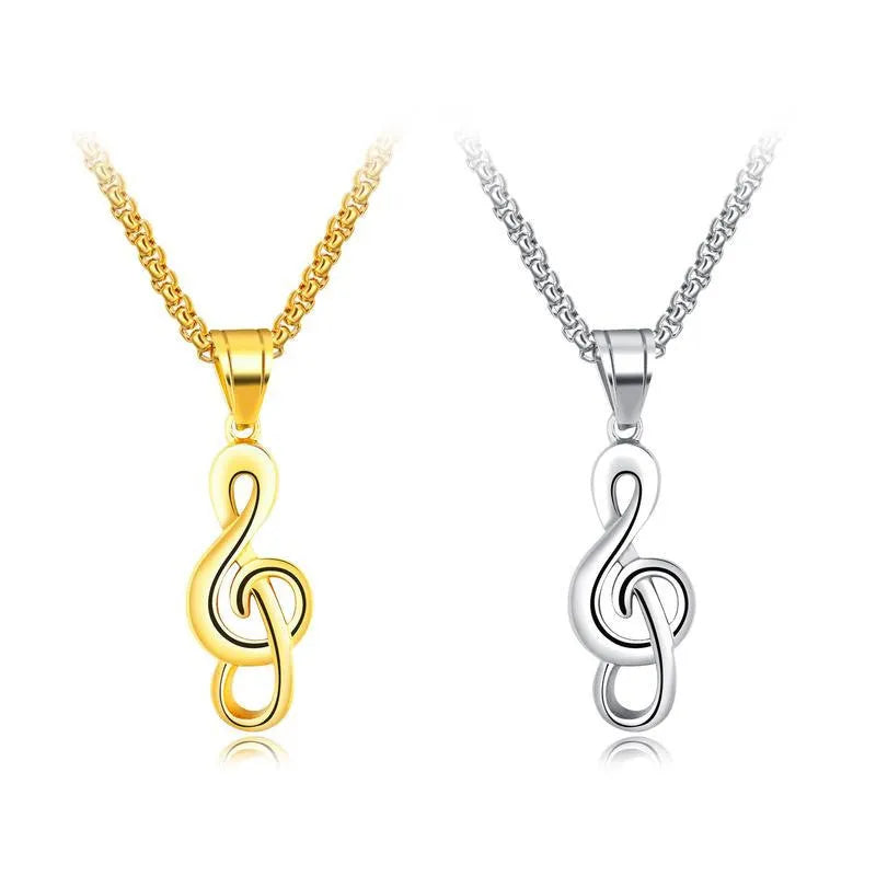 Gold music symbol pendant made from titanium steel on a chain