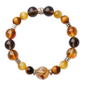 Yellow tiger-eye crystal bracelet with geometric tower pattern in 10mm and 12mm size options
