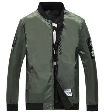 Men's reversible flight jacket in stripe pattern showing black, blue and green colour options