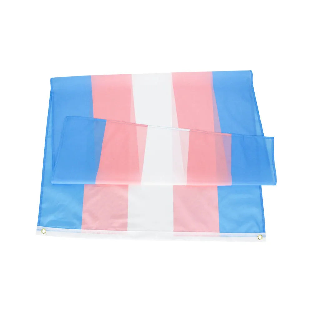 Transgender rainbow flag made of polyester fibre, size 90x150cm, displayed flat