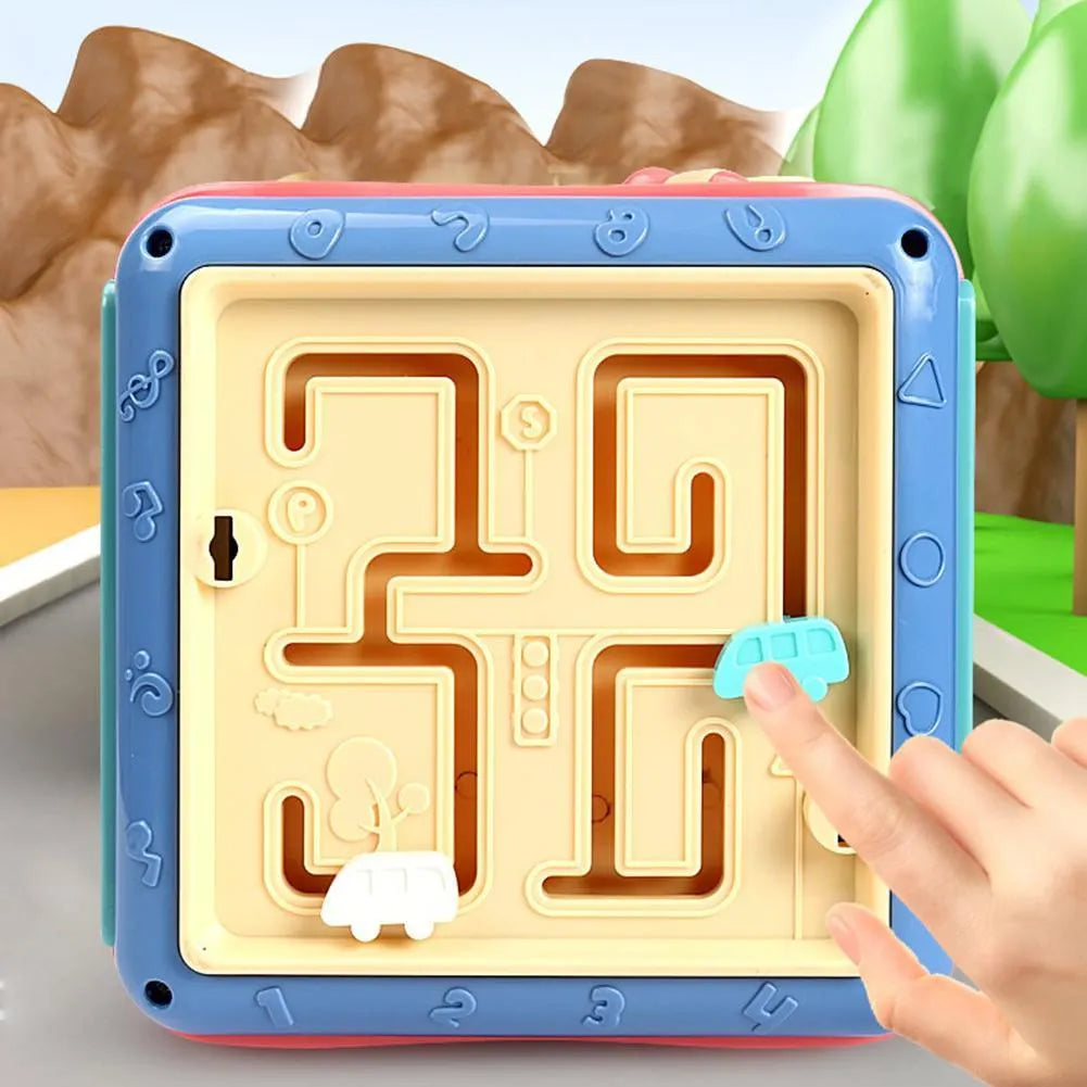 Six-sided baby hexahedron educational toy cube with bead maze and gears in multiple colours