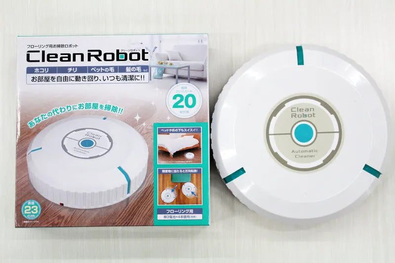 Black or white AC automatic floor sweeping robot on a wooden floor.