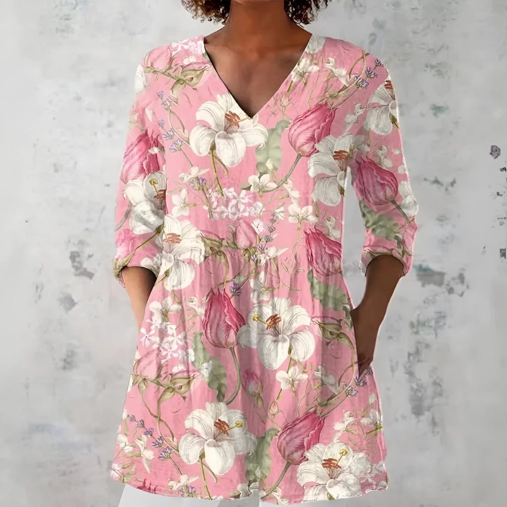 Women's retro slim-fit long-sleeved polyester top with digital printing in various colours