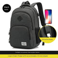 Grey lightweight nylon backpack with a USB charging port and travel straps.
