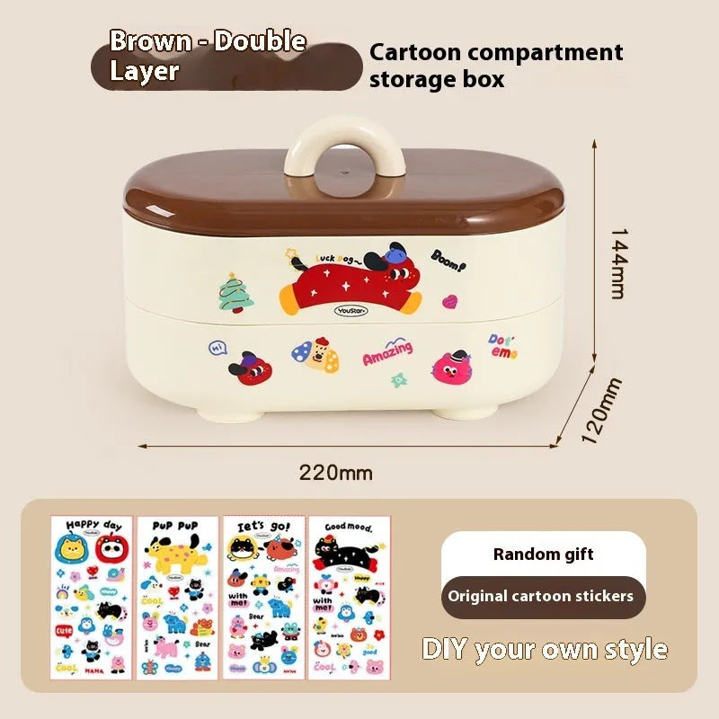Cartoon style plastic desktop storage organiser with 2L capacity and grid compartments