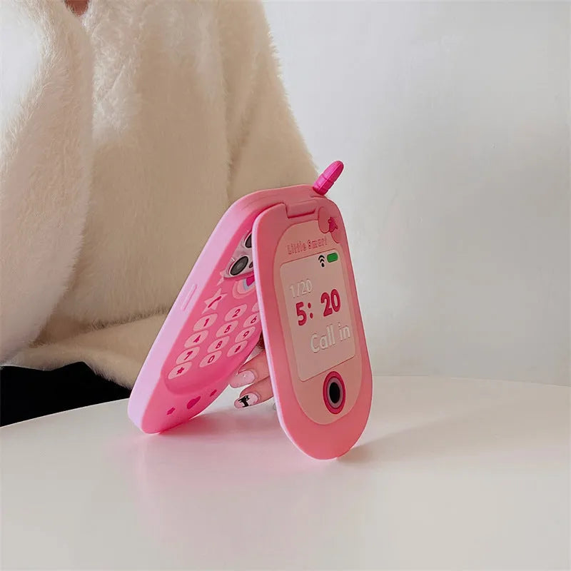 Light pink silicone iPhone case with flip cover mirror for iPhone protection