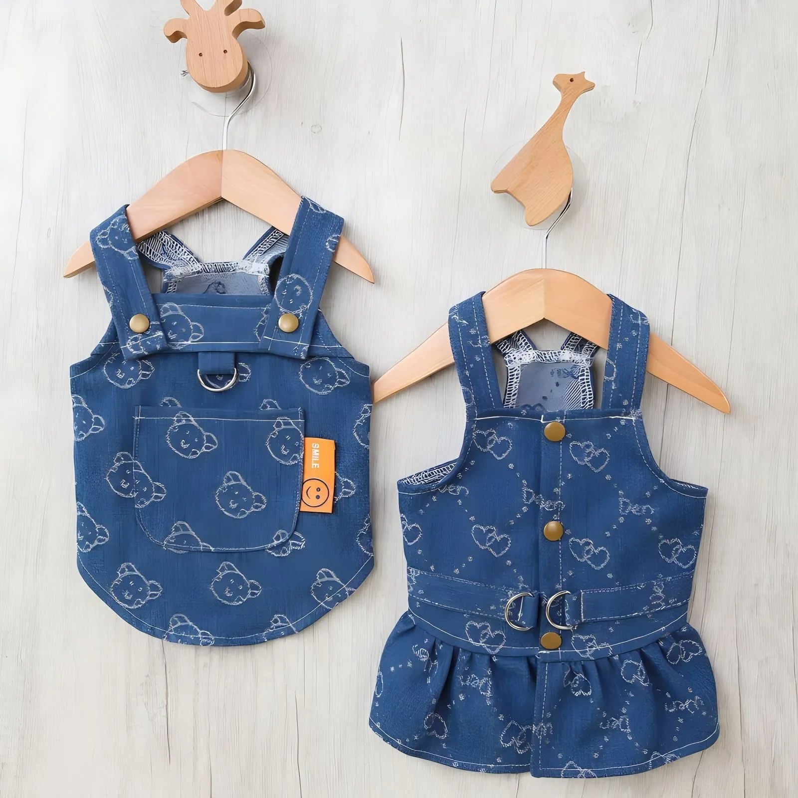 Denim princess dress for small dogs in bracket-skirt and bracket-T styles